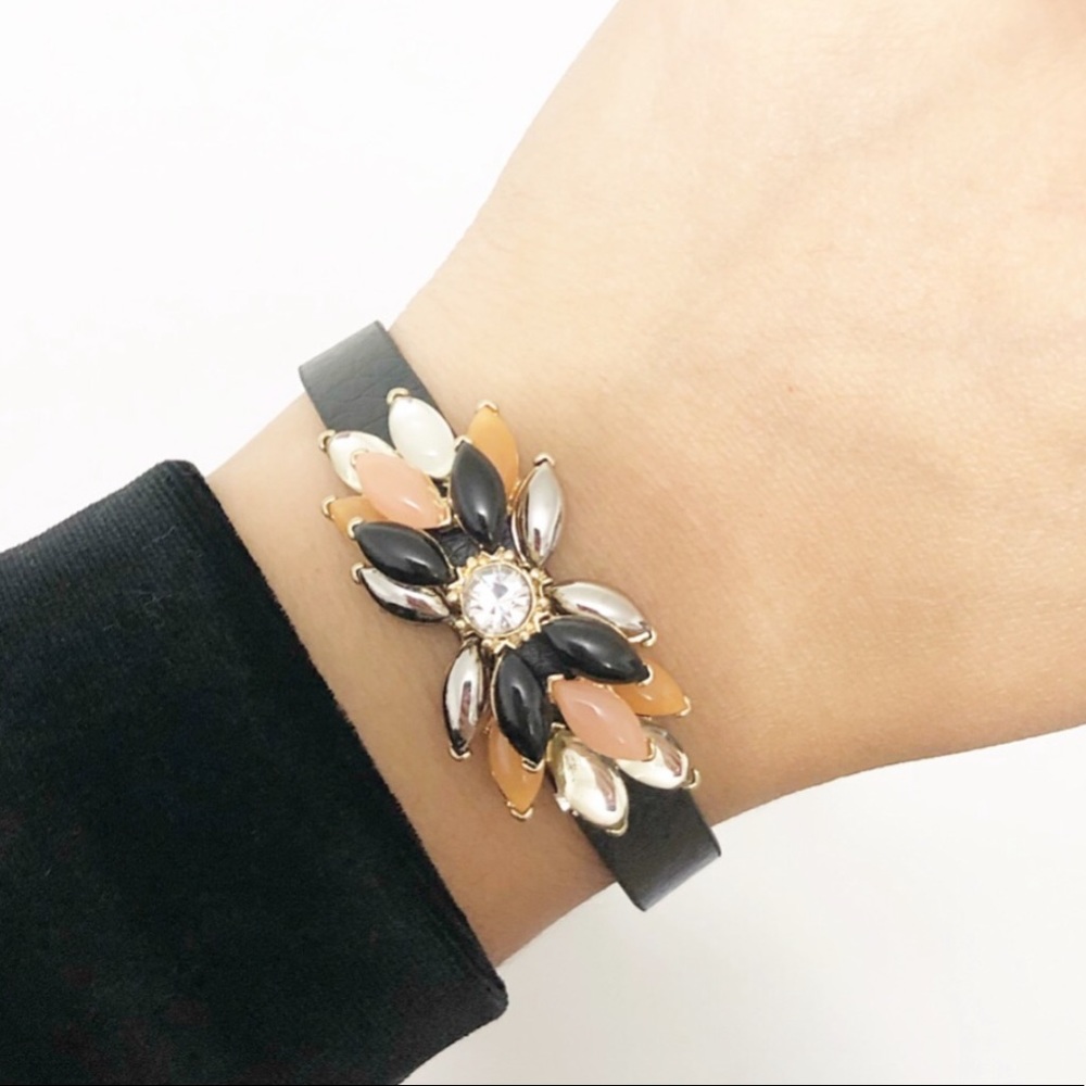 Floral Gem Leather Wrap Bracelet
